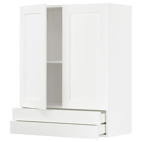 METOD / MAXIMERA Wall cabinet w 2 doors/2 drawers, white Enköping/white wood effect, 80x100 cm