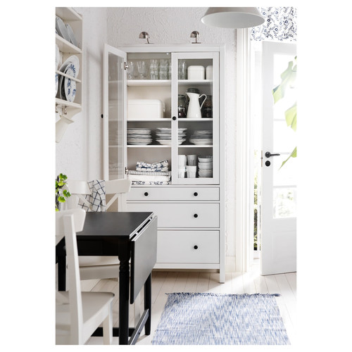 HEMNES Glass-door cabinet with 3 drawers, white stain, 90x197 cm