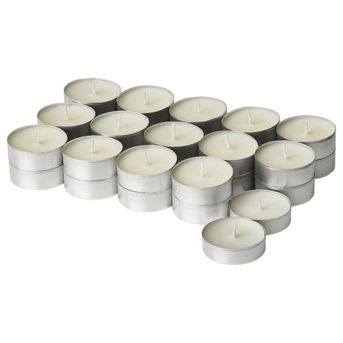 SILKESTRÄD Scented tealight, dew & moss/off-white, 3.5 hr, 30 pack