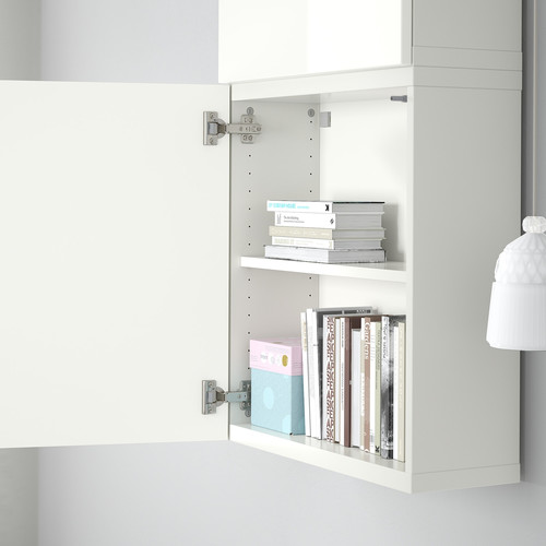 BESTÅ Wall cabinet with 2 doors, white/Selsviken high-gloss/white, 60x22x128 cm