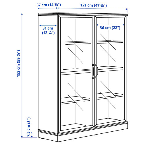 LANESUND Glass-door cabinet, grey-brown, 121x37x152 cm