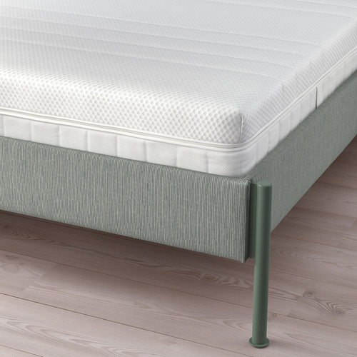 TÄLLÅSEN Upholstered bed frame with mattress, Kulsta grey-green/Åkrehamn medium firm, 140x200 cm