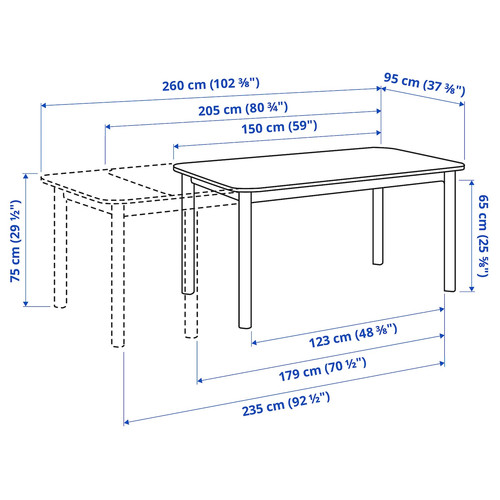 STRANDTORP / ODGER Table and 4 chairs, white/anthracite, 150/205/260 cm