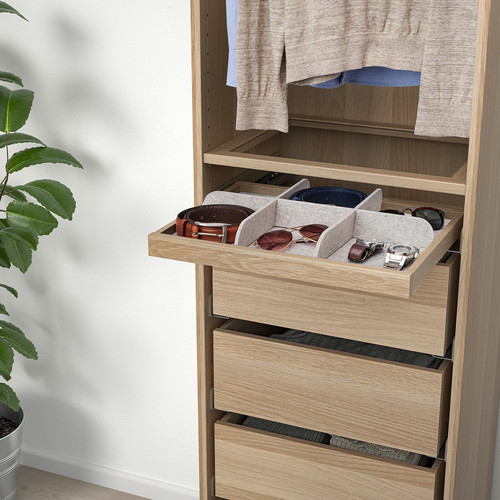 KOMPLEMENT Pull-out tray with divider, white stained oak effect, light grey, 50x35 cm