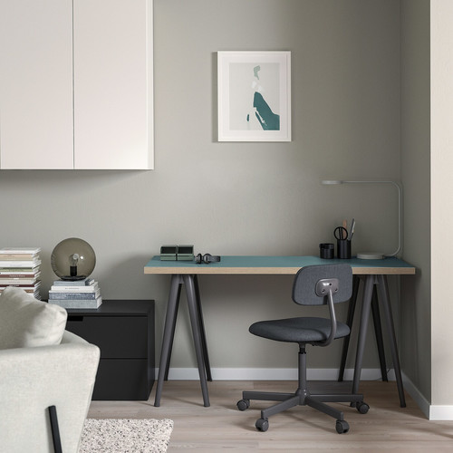 LAGKAPTEN / NÄRSPEL Desk, grey-turquoise/dark grey, 140x60 cm