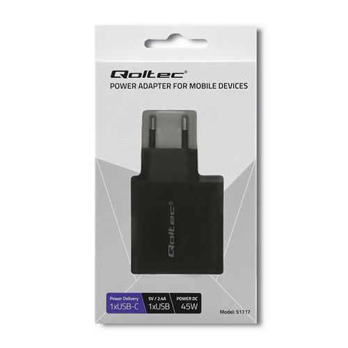 Qoltec Wall Charger 42W 5-20V, 2.25-3A, USB C EU Plug