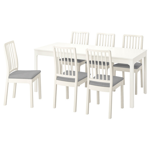 EKEDALEN / EKEDALEN Table and 6 chairs, white white/Ramna light grey, 120/180 cm