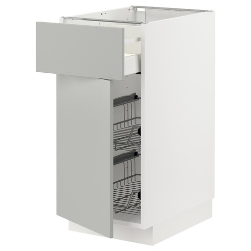 METOD / MAXIMERA Base cab w wire basket/drawer/door, white/Havstorp light grey, 40x60 cm