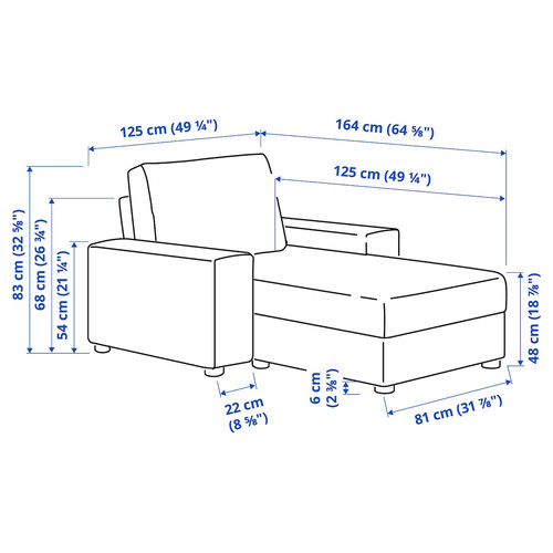 VIMLE Chaise longue, with wide armrests/Hallarp grey