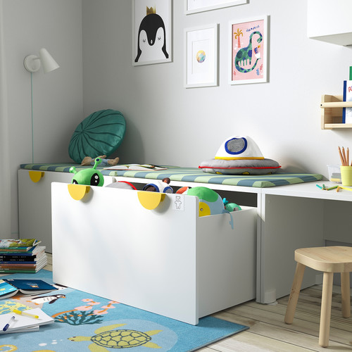 SMÅSTAD Bench with toy storage, white/blue, 90x52x48 cm