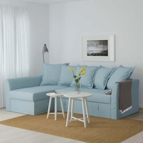 HOLMSUND Corner sofa-bed, Orrsta light blue, 230x90 cm