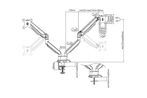 Digitus Double Desk Arm with Clamp 2xLCD 15-32" 2x9kg DA-90395