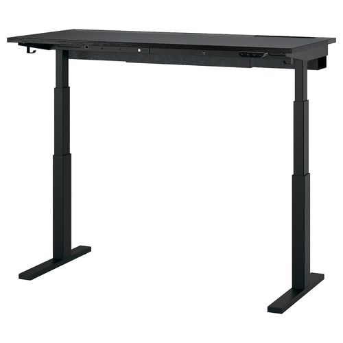 MITTZON Desk sit/stand, electric black stained ash veneer/black, 140x60 cm