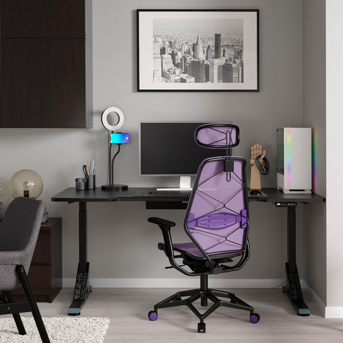 UPPSPEL / STYRSPEL Gaming desk and chair, black/purple, 180x80 cm