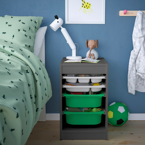 TROFAST Storage combination with boxes/tray, grey grey/green, 34x44x56 cm