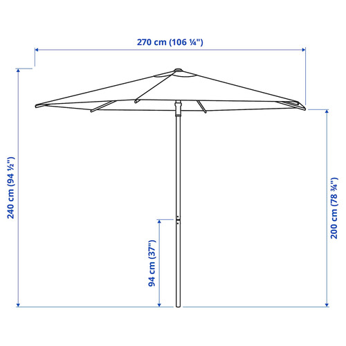 HÖGÖN Parasol with base, light grey/Huvön grey, 270 cm