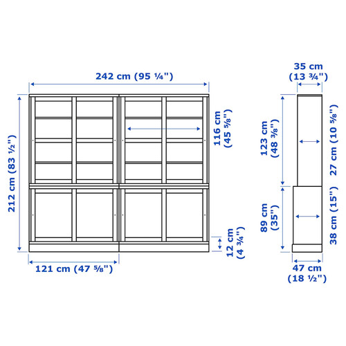 HAVSTA Storage comb w sliding glass doors, white, 242x47x212 cm