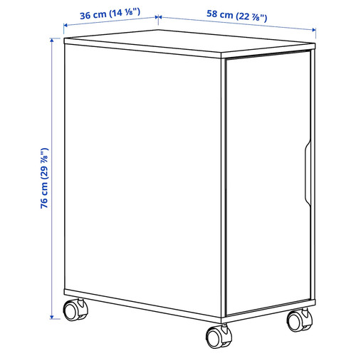 ALEX Storage unit on castors, white/black, 36x76 cm