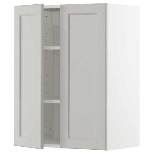 METOD Wall cabinet with shelves/2 doors, white/Lerhyttan light grey, 60x80 cm