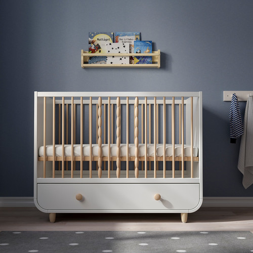 MYLLRA Cot with drawer, white, 60x120 cm