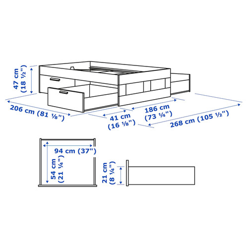 BRIMNES Bed frame with storage, white, Lönset, 180x200 cm