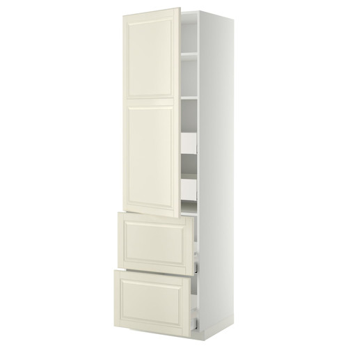 METOD / MAXIMERA Hi cab w shlvs/4 drawers/dr/2 frnts, white/Bodbyn off-white, 60x60x220 cm