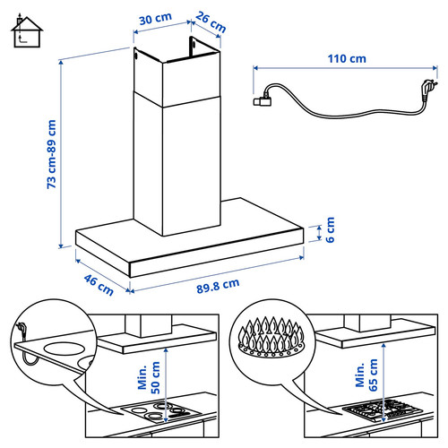 KULINARISK Wall mounted extractor hood, stainless steel, glass