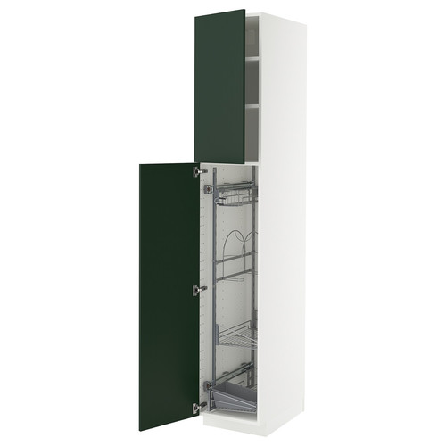 METOD High cabinet with cleaning interior, white/Havstorp deep green, 40x60x220 cm