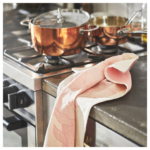KÅLFJÄRIL Tea towel, patterned pink/light beige, 45x60 cm
