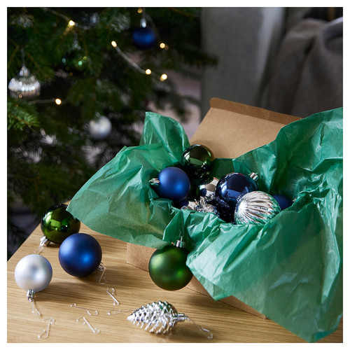 VINTERFINT Decoration bauble, set of 32, blue/mixed colours