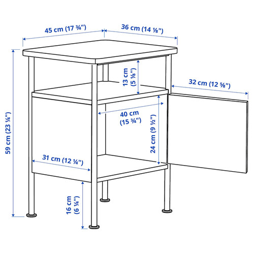 GRÅFJÄLLET Bedside table, anthracite, 45x36x59 cm