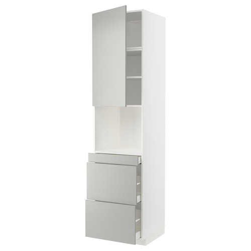 METOD / MAXIMERA Hi cab f micro combi w door/3 drwrs, white/Havstorp light grey, 60x60x240 cm