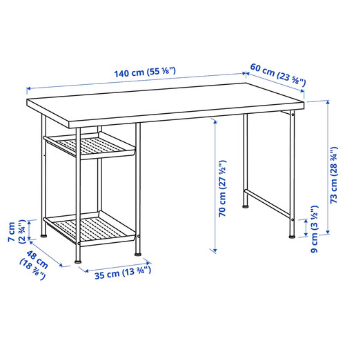 LAGKAPTEN / SPÄND Desk, black-brown/white, 140x60 cm