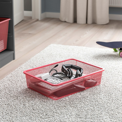 TROFAST Storage combination with boxes, grey/light red, 46x30x94 cm
