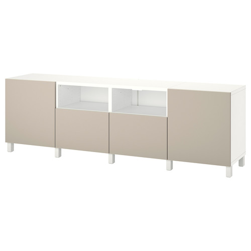 BESTÅ TV bench with doors and drawers, white/Lappviken/Stubbarp light grey/beige, 240x42x74 cm