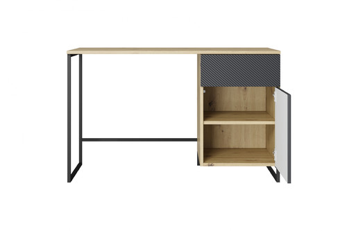 Desk with Drawer Asha 120 cm, artisan, matt rivier stone, black frame