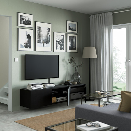 BESTÅ TV bench with doors, black-brown, Lappviken black-brown, 180x42x38 cm