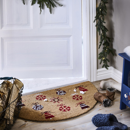 VINTERFINT Door mat, half-moon christmas motifs/natural, 50x90 cm