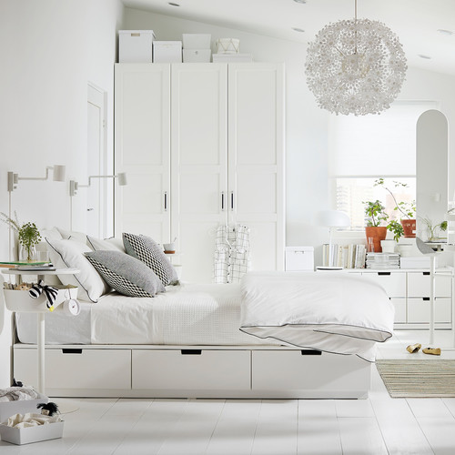 NORDLI Bed frame with storage and mattress, white/Åkrehamn medium firm, 140x200 cm