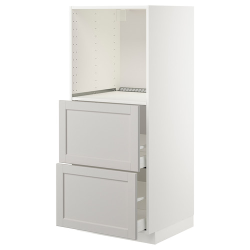 METOD / MAXIMERA High cabinet w 2 drawers for oven, white/Lerhyttan light grey, 60x60x140 cm
