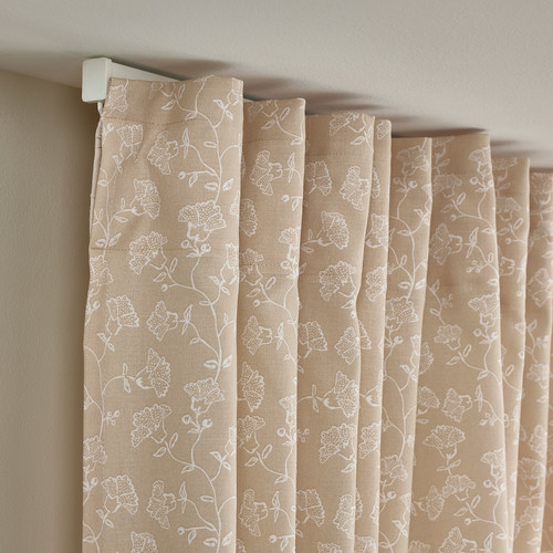 TRYSTÄVMAL Curtains, 1 pair, beige/white, 145x300 cm