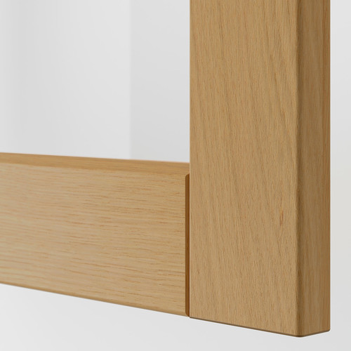 METOD Wall cabinet w shelves/glass door, white/Forsbacka oak, 30x80 cm