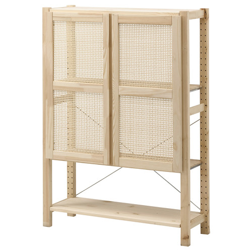 IVAR Shelving unit with doors, pine, 89x30x124 cm