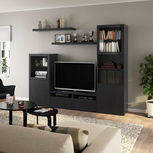 BESTÅ / LACK TV storage combination, black-brown, 240x42x193 cm