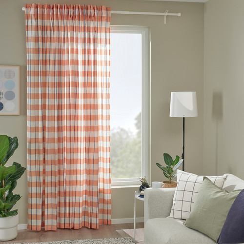 GLANSHAGTORN Curtain, 1 piece, orange white/blue, 300x250 cm