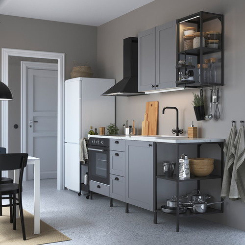 ENHET Kitchen, anthracite, grey frame, 203x63.5x222 cm