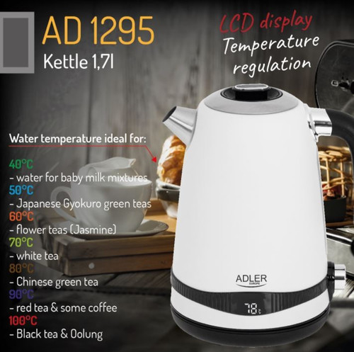 Adler Kettle LCD Temperature Control 2200W 1.7l AD1295w