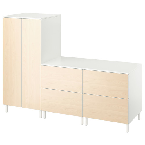 SMÅSTAD / PLATSA Wardrobe, white birch/with 2 chest of drawers, 180x57x133 cm