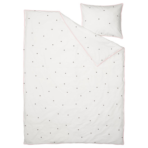 VÄNKRETS Duvet cover and pillowcase, dot pattern white, pink, 150x200/50x60 cm