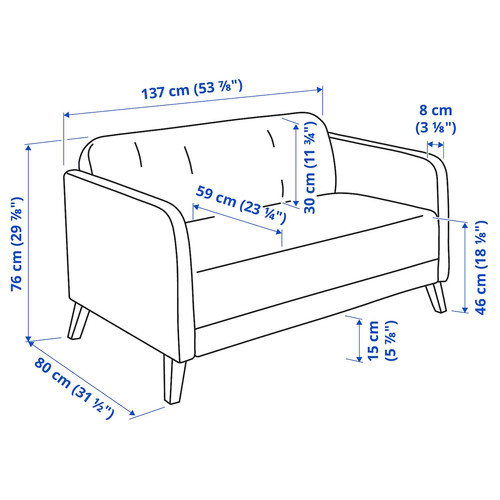 LINANÄS 2-seat sofa, Vissle dark grey, 137x80.5x77 cm